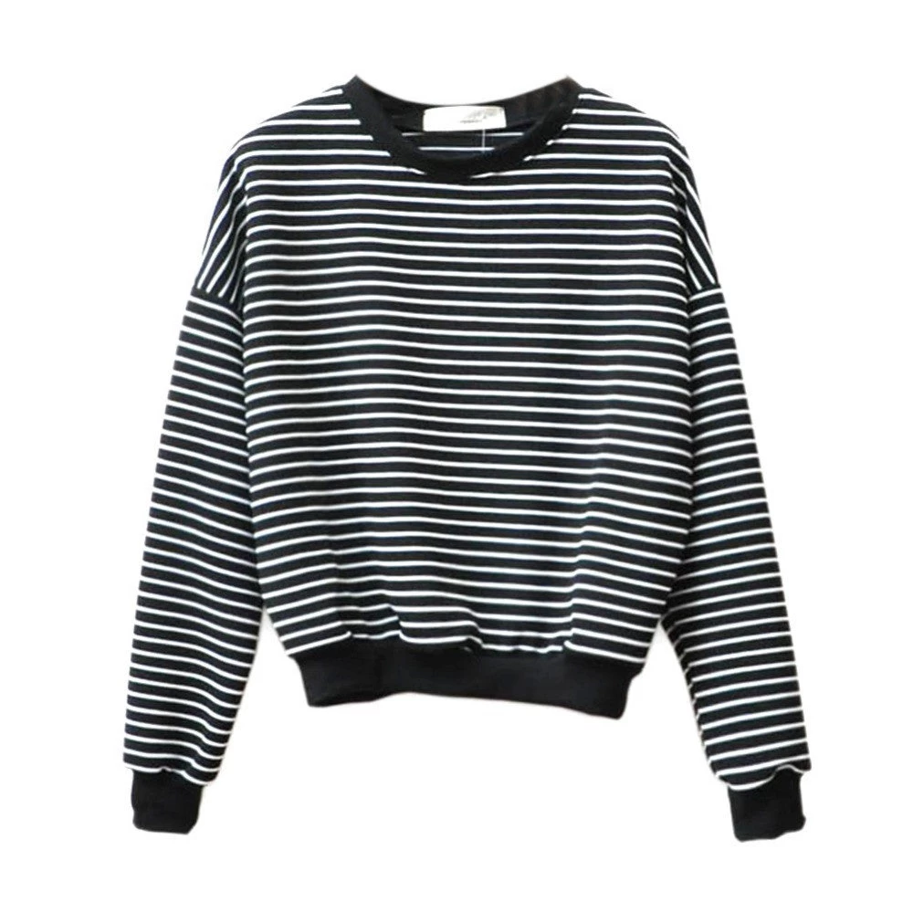 Fashion Hoodies For Women Harajuku Striped Sweatshirts Hoody Long Sleeve Hoodie Cotton Casual Black White Pullover Tops