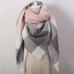 Fashion Designer Cashmere Triangle Pink Scarf Winter Women Shawl Pashmina Cape Blanket Plaid Foulard