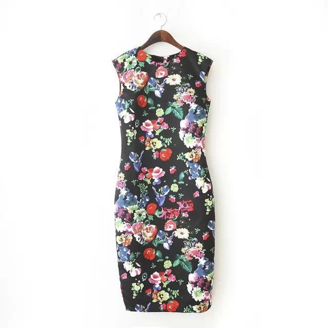 Autumn Beach Dresses Elegant Slim Women's Dresses Pencil Vestidos Floral Sexy Bodycon Long Party Sexy Dresses AA8062 - Image 2