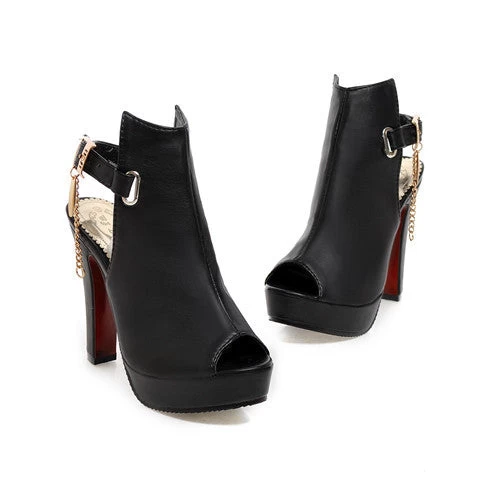 Shoes Women Pumps Spring Peep Toe Gladiator Chunky High Heels Platform Female Chains Sequined Yellow - Image 3