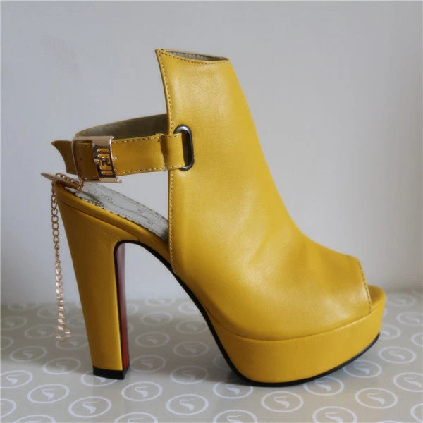 Shoes Women Pumps Spring Peep Toe Gladiator Chunky High Heels Platform Female Chains Sequined Yellow - Image 4