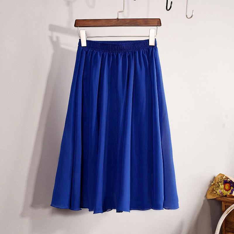 Fashion Women's Elegant 23 Color High Waist Chiffon Pleated Midi Skirt Ladies Casual Slim Beach Skater Skirts Saia SK17 - Image 20