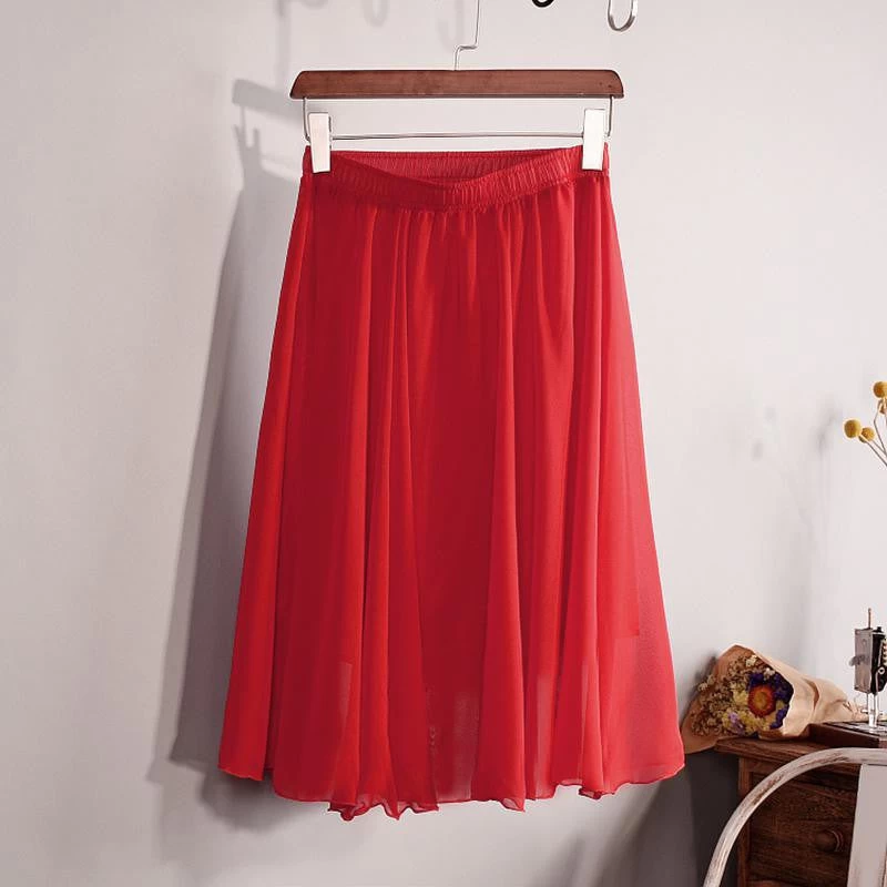 Fashion Women's Elegant 23 Color High Waist Chiffon Pleated Midi Skirt Ladies Casual Slim Beach Skater Skirts Saia SK17 - Image 17