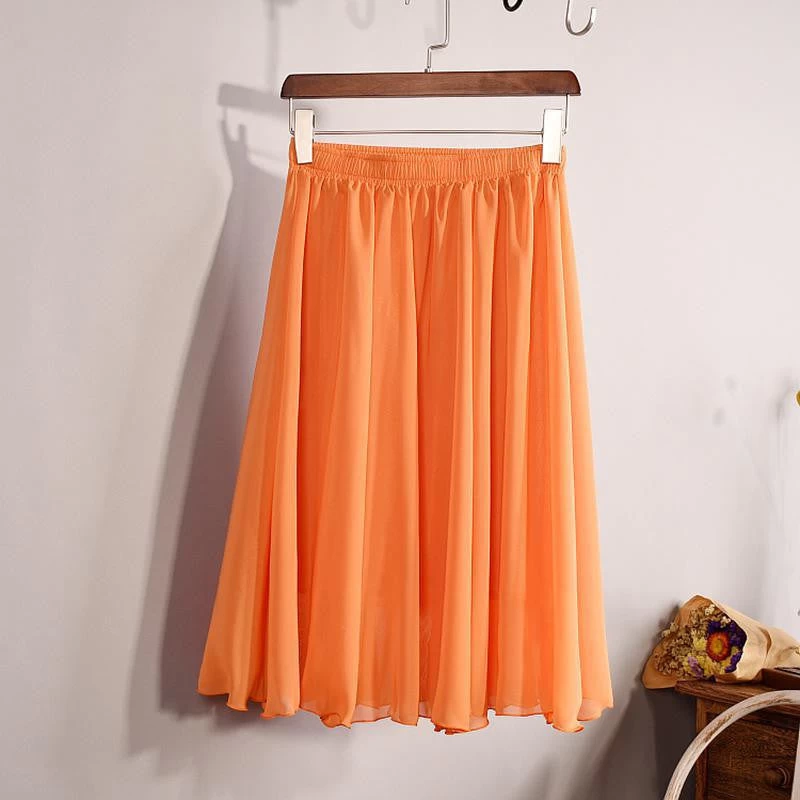 Fashion Women's Elegant 23 Color High Waist Chiffon Pleated Midi Skirt Ladies Casual Slim Beach Skater Skirts Saia SK17 - Image 16