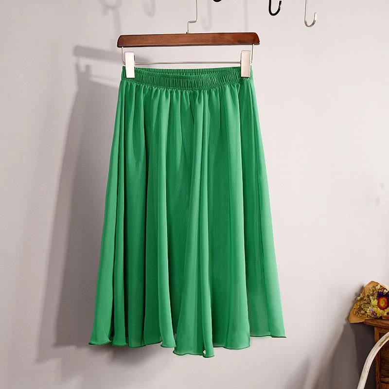 Fashion Women's Elegant 23 Color High Waist Chiffon Pleated Midi Skirt Ladies Casual Slim Beach Skater Skirts Saia SK17 - Image 6