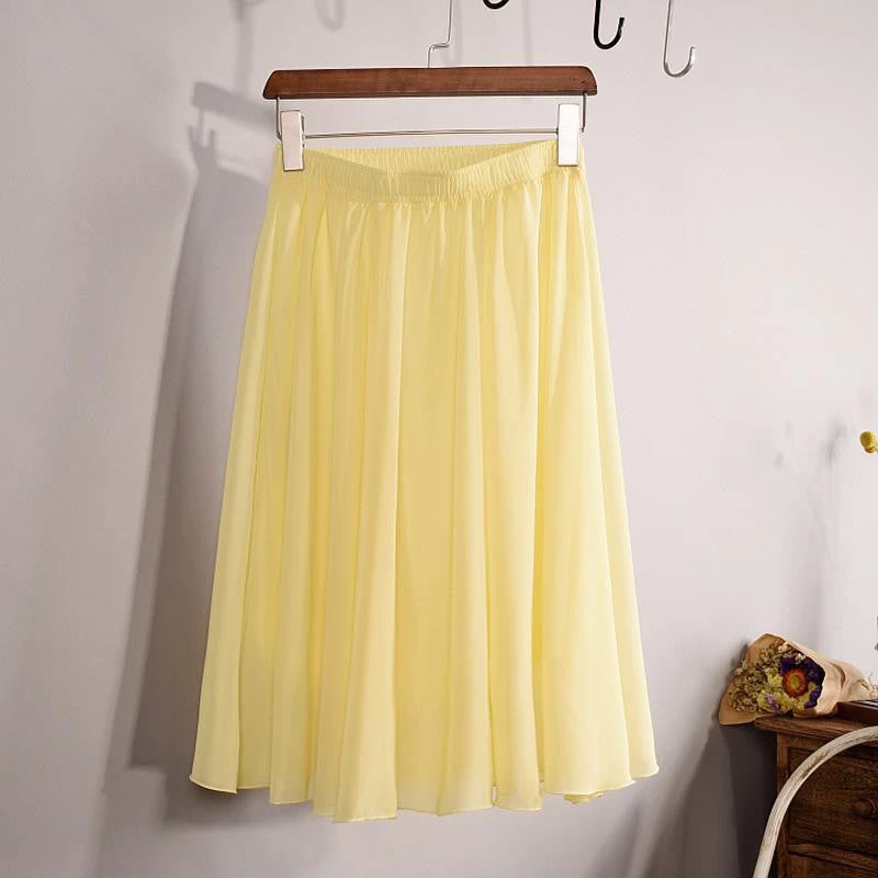 Fashion Women's Elegant 23 Color High Waist Chiffon Pleated Midi Skirt Ladies Casual Slim Beach Skater Skirts Saia SK17 - Image 10