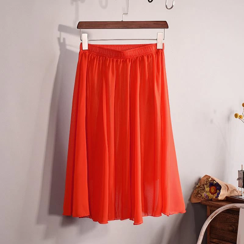 Fashion Women's Elegant 23 Color High Waist Chiffon Pleated Midi Skirt Ladies Casual Slim Beach Skater Skirts Saia SK17 - Image 7