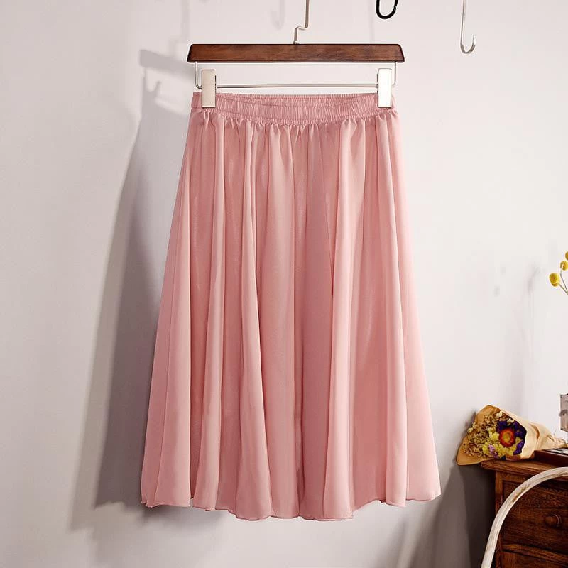 Fashion Women's Elegant 23 Color High Waist Chiffon Pleated Midi Skirt Ladies Casual Slim Beach Skater Skirts Saia SK17 - Image 12