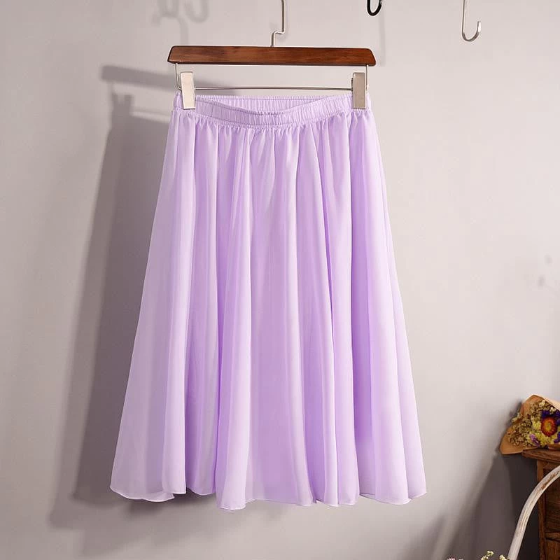 Fashion Women's Elegant 23 Color High Waist Chiffon Pleated Midi Skirt Ladies Casual Slim Beach Skater Skirts Saia SK17 - Image 19