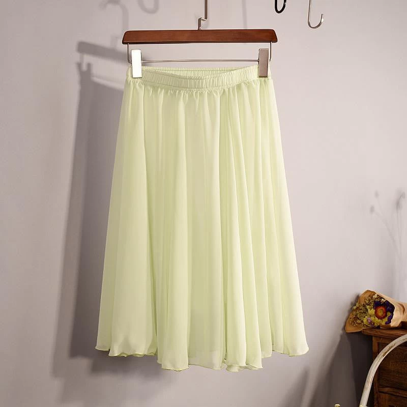 Fashion Women's Elegant 23 Color High Waist Chiffon Pleated Midi Skirt Ladies Casual Slim Beach Skater Skirts Saia SK17 - Image 11