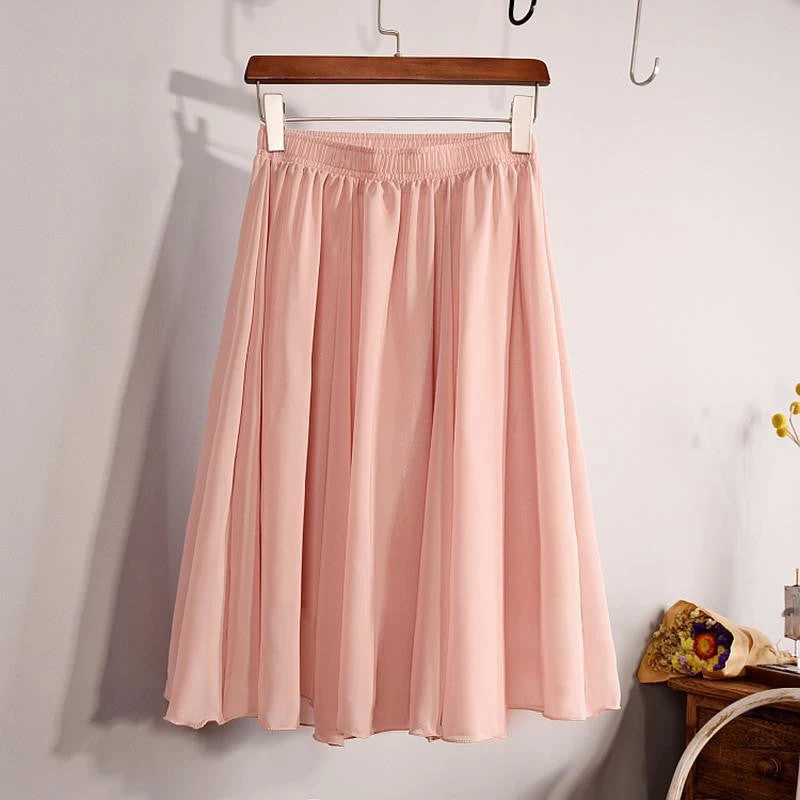 Fashion Women's Elegant 23 Color High Waist Chiffon Pleated Midi Skirt Ladies Casual Slim Beach Skater Skirts Saia SK17 - Image 14