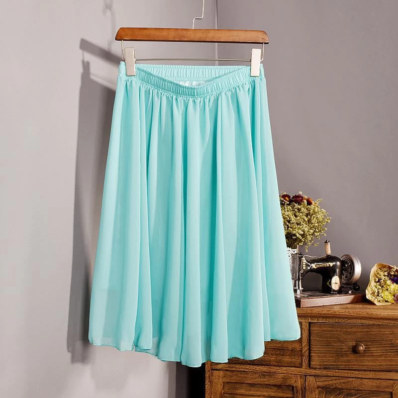 Fashion Women's Elegant 23 Color High Waist Chiffon Pleated Midi Skirt Ladies Casual Slim Beach Skater Skirts Saia SK17 - Image 4