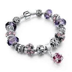 925 Silver Crystal Charm Bracelets For Women With Purple Murano Glass Beads Bracelets & Bangles Love DIY Jewelry Bracelet Femme