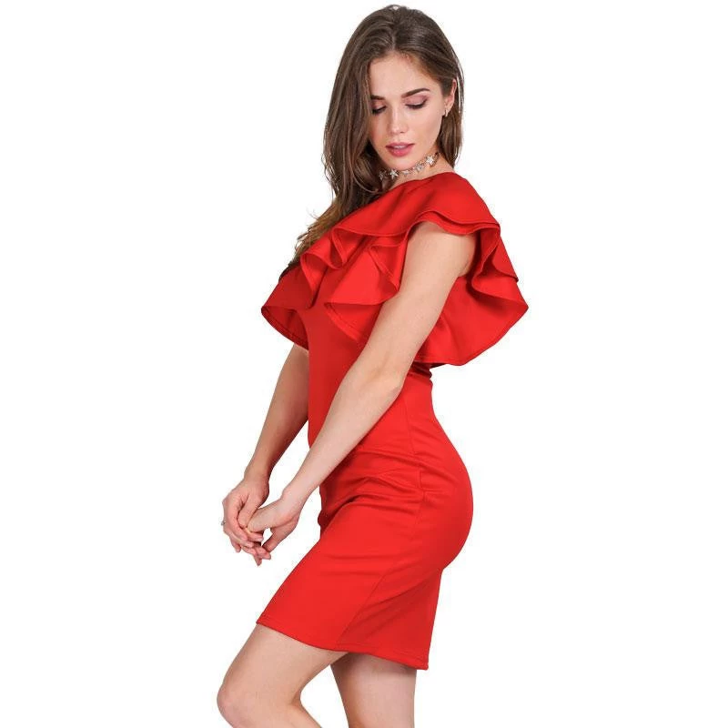 Autumn Sexy Ruffles Black Women Short Dress One Shoulder White Bodycon Dress Sleeveless Party Vestidos Winter Dress