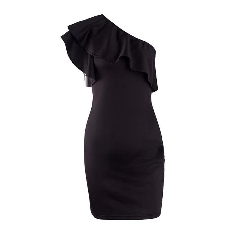 Autumn Sexy Ruffles Black Women Short Dress One Shoulder White Bodycon Dress Sleeveless Party Vestidos Winter Dress - Image 5
