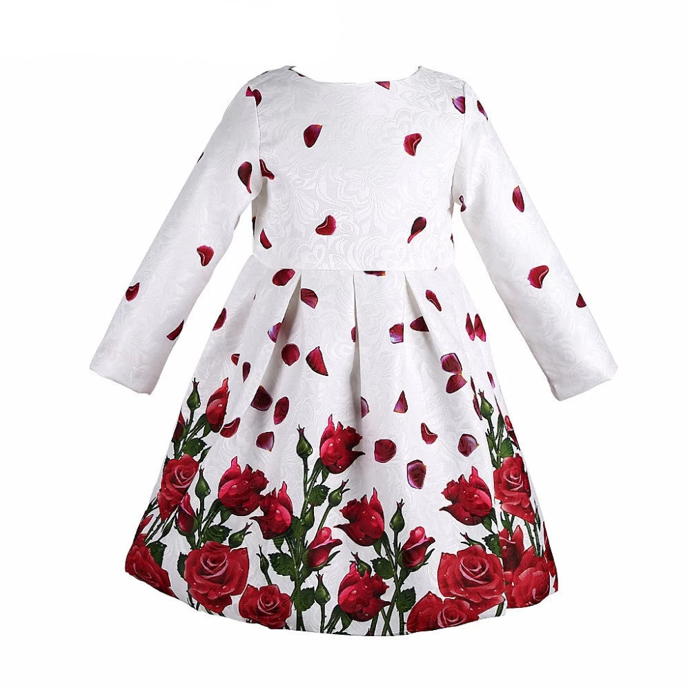Costumes Princess Dress Girl Christmas Dress Long Sleeve Autumn Winter Kids Clothes Rose Floral Children Dress For Girls