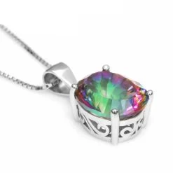 2.5ct Rainbow Fire Mystic Topaz Concave Oval Pendant 925 Sterling Silver Fine Jewelry For Women Gift Without Chain