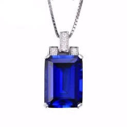 Luxury Emerald Cut 9.4ct Created Blue Sapphire Pendant Genuine 925 Sterling Silver Jewelry For Women Fine Jewelry