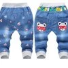 Kids Jeans Elastic Waist Straight Cartoon Jeans Denim Seventh Pants Jeans For Kids 2-5 Y WB141