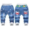 Fashion Kids Jeans Elastic Waist Straight Cartoon Jeans Denim Seventh Pants Jeans For Kids 2-5 Y