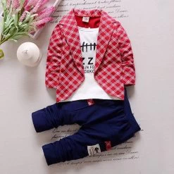 Models Boy Suit Korean Version Of The Toddlers Infant Stripe Fake Two-piece Kids Clothing Set