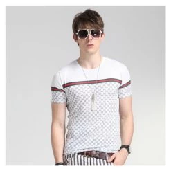 Fashion Men's T-Shirts Luxury Cool Ice Silk Casual Plaid Short-sleeved T Shirt Big Name Splicing Tee Shirt Homme Luxe