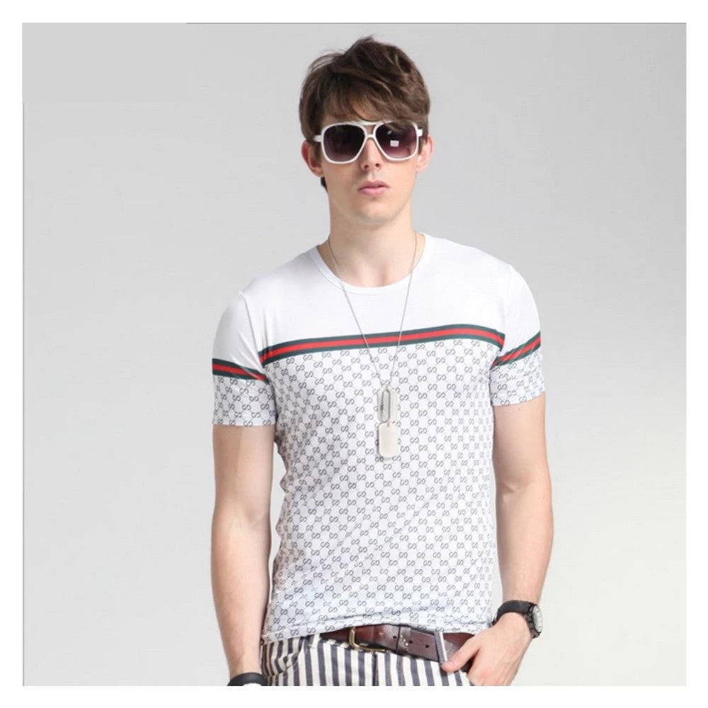 Fashion Men's T-Shirts Luxury Cool Ice Silk Casual Plaid Short-sleeved T Shirt Big Name Splicing Tee Shirt Homme Luxe