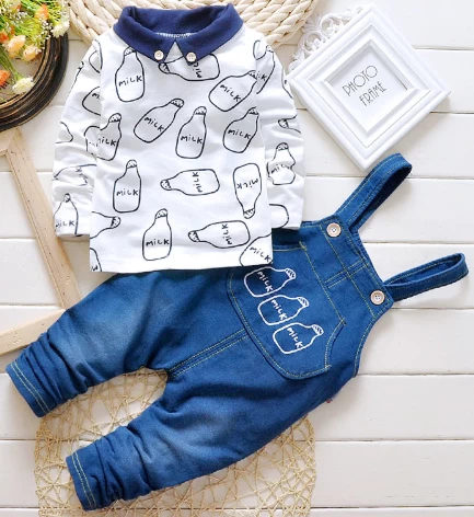 Baby Boys Clothing Set Suit Overalls Gentleman Long-sleeved Shirt + Pants 2pcs Denim Jeans Kids - Image 3